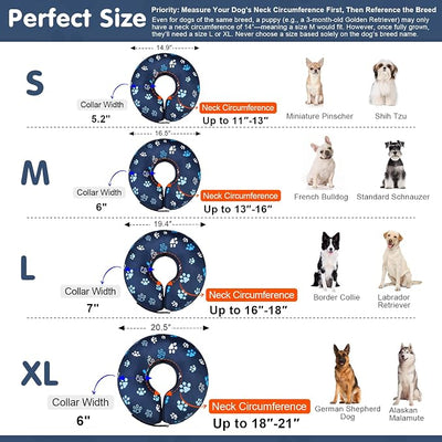 BEAUTYZOO Inflatable Dog Cone Collar, Recovery Dog Cone After Surgery, Adjustable Blow up Dogs Donut Collar, Pet Recovery Collar for Dogs,Navy Blue M