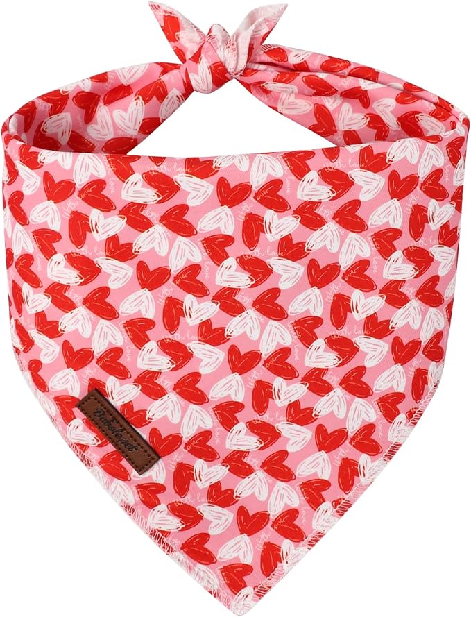 Valentines Dog Bandana - Soft Couple Heart Dog Neck Scarf, Cute Pet Bib for Medium Large Dogs, Valentine Photo Dogs Cats Prop for Daily Use Parties & Pet Photography L