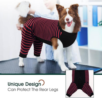 Kuoser Dog Recovery Suit with Anti Licking Rear Leg Sleeve, Red 3XL | Abdominal Dog Surgical Suit with Pants Cover Protect Wounds, Dogs Elbow Protector Soft Pet Surgery Onesie Cone Alternative