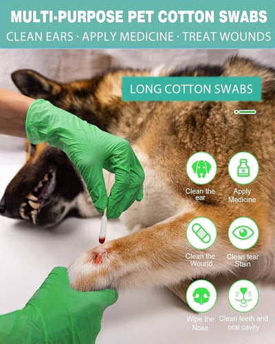 Dog Ear Cleaning Swabs 200 Count – 6 Inch Extra Long Bamboo Cotton Swabs for Dogs & Cats, Large Lint-Free Cotton Tipped Applicators for Ear Wax Removal, Tear Stains & Grooming
