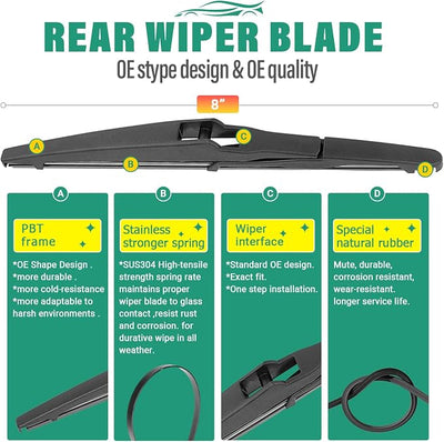 26" 18" 8" Windshield Wiper Blades Replacement for Lexus CT200h CT 200h 2011 2012 2013 2014 2015 2016 2017 Premium All Weather Front Rear Wipers Set - OEM Quality (Pack of 3)