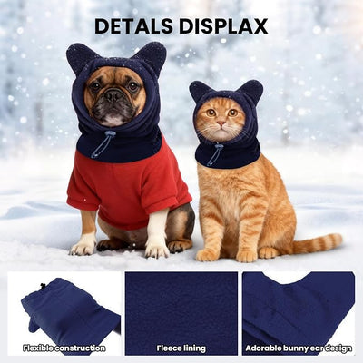 Dog Snood Winter Hood with Ear Protection, Fleece Neck Warmer for Dogs, (Blue, Large)