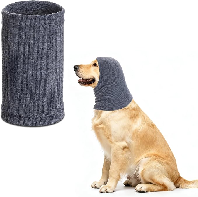 Quiet Ears for Dogs, 1 Piece Dog Calming Hoodie Cat Anxiety Relief Ear Wrap, Pet Noise Ear Protection for for Barking Bathing Grooming, Warm Winter Ear Scarf(Grey, Small)