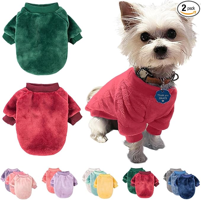 Christmas Dog Sweater, 2-Pack Dog Clothes, Soft and Warm Pet Jackets for Small Dogs & Cats, Winter Pet Apparel Costumes, Puppy Outfits (Dark red,Dark Green, X-Small)