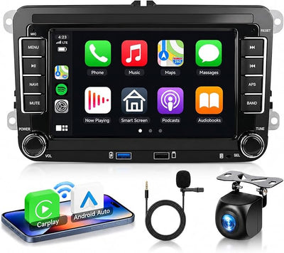 4Core+64G Android 15 Double Din Car Stereo for VW Volkswagen SEAT Skoda Jetta Golf Polo Wireless Carplay Android Auto, 7 Inch VW Radio With GPS, WiFi, Bluetooth, FM, EQ,Backup Camera, Double USB Ports