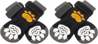 PUPTECK Anti-Slip Dog Socks with Double Sides Grips for Small Medium Large Dogs Hardwood Floors Prevents Licking, Dog Shoes for Hot Pavement Traction Control Paw Protector for Senior Dogs,Golden Paw L