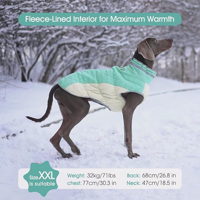 FUAMEY Dog Coat for Small Dogs,Waterproof Dog Winter Jacket with Harness Built in Puppy Cold Weather Coats Reflective Pet Vest with Zipper Warm Fleece Dogs Snowsuit Windproof Mint Green XS