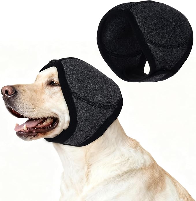 Dog Ear Muffs Dog Quiet Ear Cover for Hematoma, Bathing, Drying, Swim& Noise Anxiety, No Shake Ear Wrap for Grooming Reusable Dog Ear Protection for Calming (Grey, Medium)
