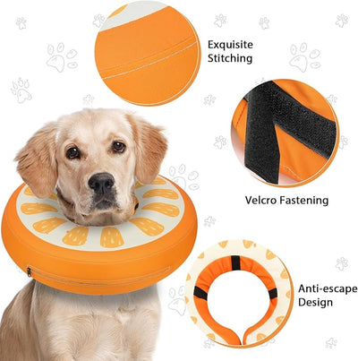 MIDOG Soft Inflatable Dog Cone,Donut E-Collar Alternative for After Surgery, Prevents Licking,Allowing Normal Eating & Vision,Comfortable Recovery Collar for Small Medium Large Dogs & Cats, Orange-M