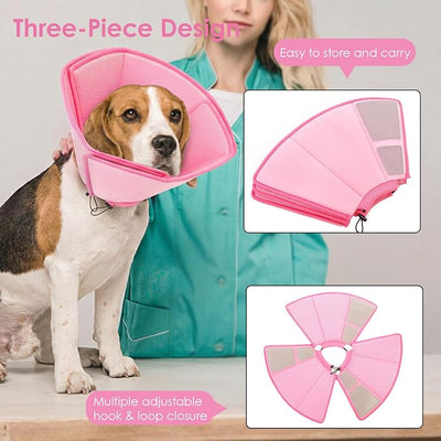 AOFITEE Dog Cones for Medium Dogs, Soft Dog Cone Collar After Surgery, Adjustable Cone for Dogs to Stop Licking, Breathable Pet E-Collar Alternative for Wound Healing(Pink,Medium)