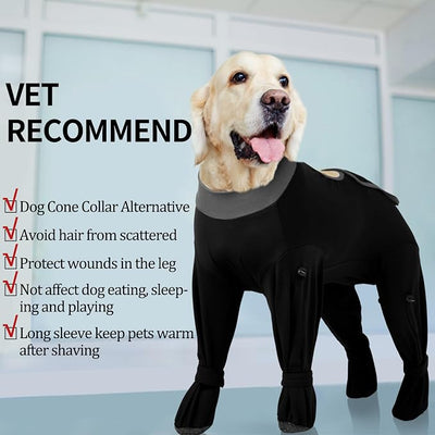 ROZKITCH Dog Recovery Suit for Spay/Neuter Surgery, Footie Pajamas with Feet, Soft Bodysuit for Wound Protection, Full Coverage, Prevent Licking Shedding & Hair Loss for Large Dogs Black 3XL