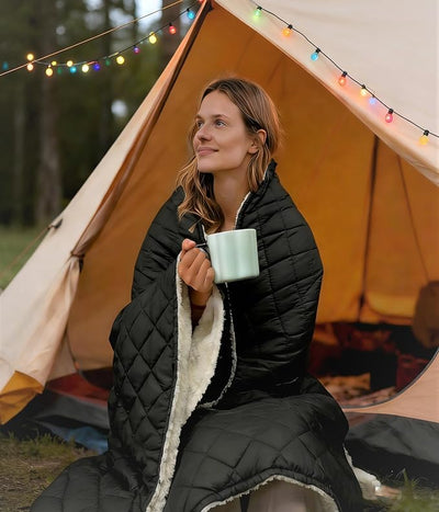 12V Battery Operated Heated Wearable Blanket for Camping Stadium Office | 70*50in Large Size & 3-level Temperature Up To 167°F &15000mAh Battery Included &Overheat Protection