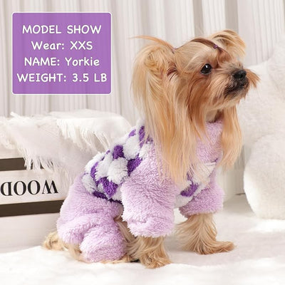 Sebaoyu Turtleneck Dog Pajamas for Small Dogs, Fleece Sweater, Winter Cute Tiny Clothes Outfit Puppy Pet Jumpsuits Chihuahua Yorkie Cat Clothing(Plaid Purple,Medium)