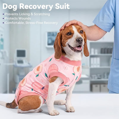 cyeollo Dog Surgery Recovery Suit, Soft Dog Onesie, E-Collar & Cone Alternative, Spay Neuter Suit for Male Female Dogs, Anti-Licking Wound Surgical Clothes, Body Suit for Small Medium Dogs, Peach L