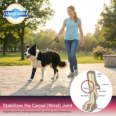 Long Front Leg Brace for Dogs – Anti-Lick Sleeve & Carpal/Wrist Support for Sprains, Arthritis, Wound Protection & Injury Recovery – Soft Adjustable Compression Wrap for Left or Right Front Leg X-L