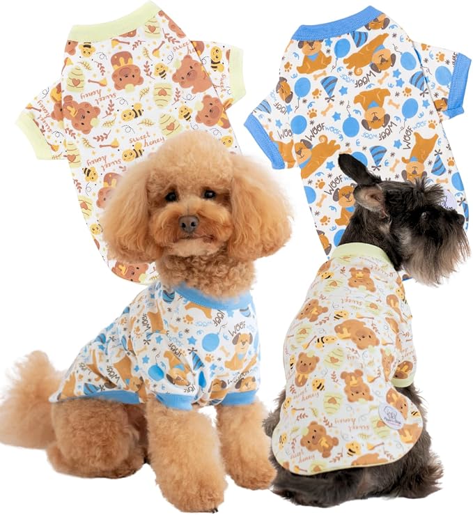 Pippo's Shop 2 Pack Dog Shirt Premium Peruvian Cotton, Fashionable and Cute Pet Apparel, Lightweight Stretch Puppy Soft Breathable T-Shirt (Bee & Pup-Boy Pack, X-Large)
