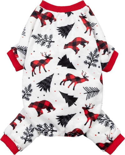 Fitwarm Reindeer Dog Christmas Pajamas, Winter Doggy Clothes for Small Dogs Boy Girl, Fleece Dog Onesie with Feet, Holiday Pet Outfit, Black, White, Red, XXL
