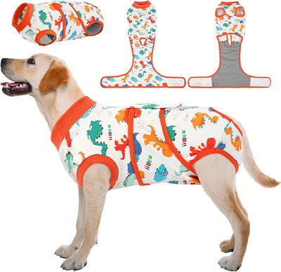 Kuoser Dog Surgery Recovery Suit, Soft Breathable Dog Recovery Suit for Female Spay Male Nueuter, Anti Licking Puppy Onesie Pet Surgical Suit for Dogs Abdominal Wounds Skin Disease, Dinosaur L