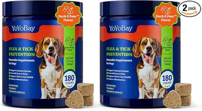Flea and Tick Prevention for Dogs Chewable - Duck & Pear Flavor - Dog Flea and Tick Treatment Chewable, Natural Defense- Dog Immune Support Supplement, 2 Pack