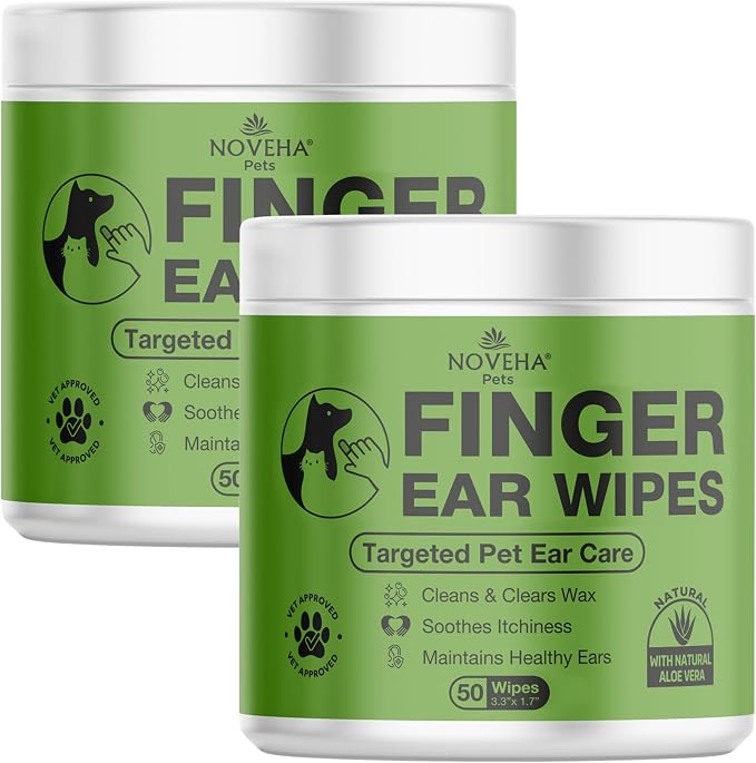 Dog Ear Wipes Finger Glove Fit | Easy Ear Cleaning for Dogs & Puppies, Cats & Kittens | Gentle Pet Ear Cleaner Finger Wipes for Puppy, Kitten & More | Cat & Dog Ear Wash | 2PK - 50ct