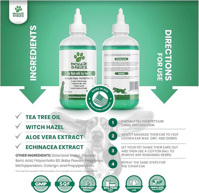 Doggie Dailies Cleansing Ear Wash for Dogs with Tea Tree Oil & Soothing Aloe Vera
