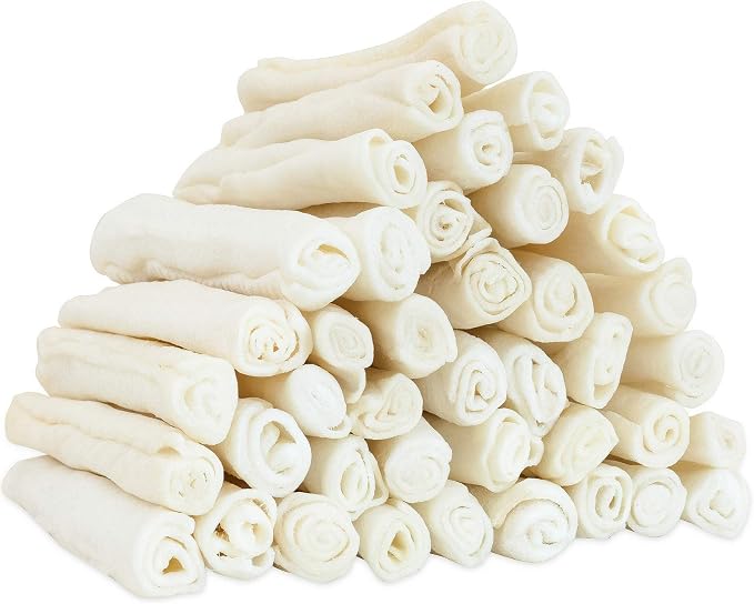 Dog Rawhide Rolls Twist Sticks Chew Treats Natural Flavor 6.5 Inch 40 Count for Puppy and Small Dogs