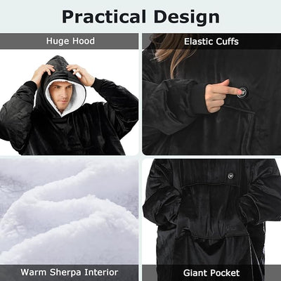 Venustas Heated Blanket Hoodie with Battery Pack, Unisex Oversized Sherpa Wearable Sweatshirt for Women & Men