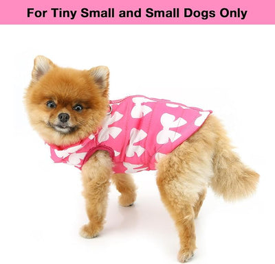 SMALLLEE_LUCKY_STORE Pet Water Resistant Winter Jacket Vest with D-Ring for Small Dog Cat Zip-up Padded Puppy Coat Chihuahua Yorkie Kitten Warm Clothes, Hot-Pink, L