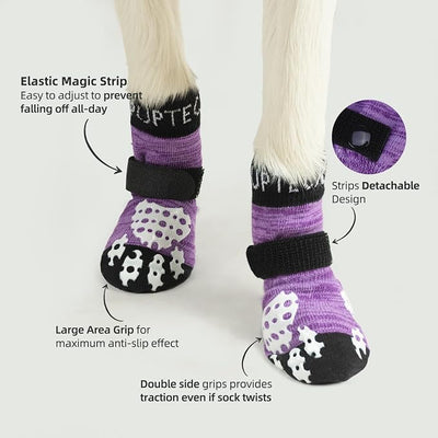 PUPTECK Anti-Slip Dog Socks with Double Sides Grips for Small Medium Large Dogs Hardwood Floors Prevents Licking, Dog Shoes for Hot Pavement Traction Control Paw Protector for Senior Dogs