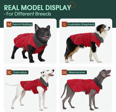 Kuoser Dog Winter Coat Waterproof Dog Snow Jacket, Warm Fleece Lined Pet Turtleneck Snowsuit Puppy Cold Weather Coats with Harness Hole, Adjustable Winter Vest for Medium Large Dogs, Red, L