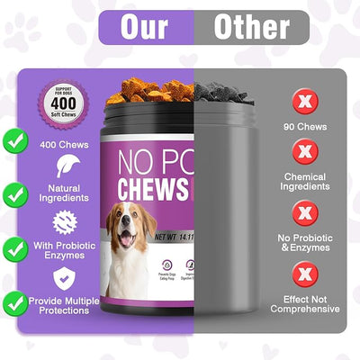 400 Chews No Poo Chews For Dogs-Stool Deterrent For Dog Eating Poop-Coprophagia Deterrent For Dogs-Gut Health & Immune Support-Digestive Enzymes Probiotics Supplement-2*200 Soft Chews-Chicken
