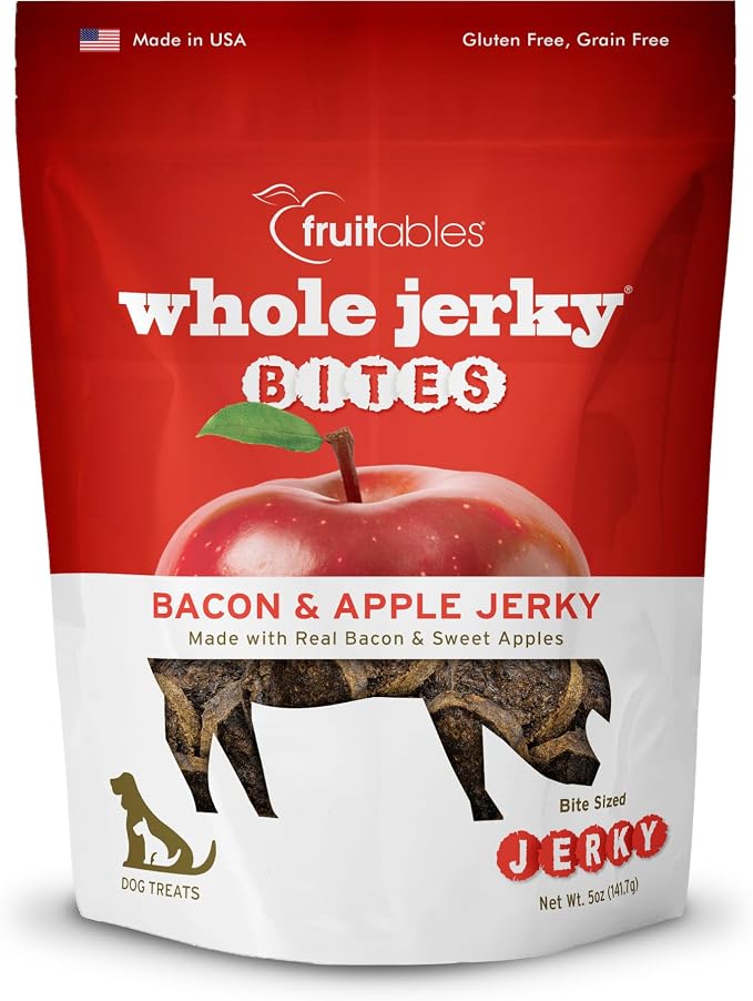 Whole Jerky Bites, Healthy Dog Treats, Puppy Essentials, Jerky Dog Treats, Made in the USA, No Fillers or Nitrates, Real Bacon & Apple Flavor, 5oz
