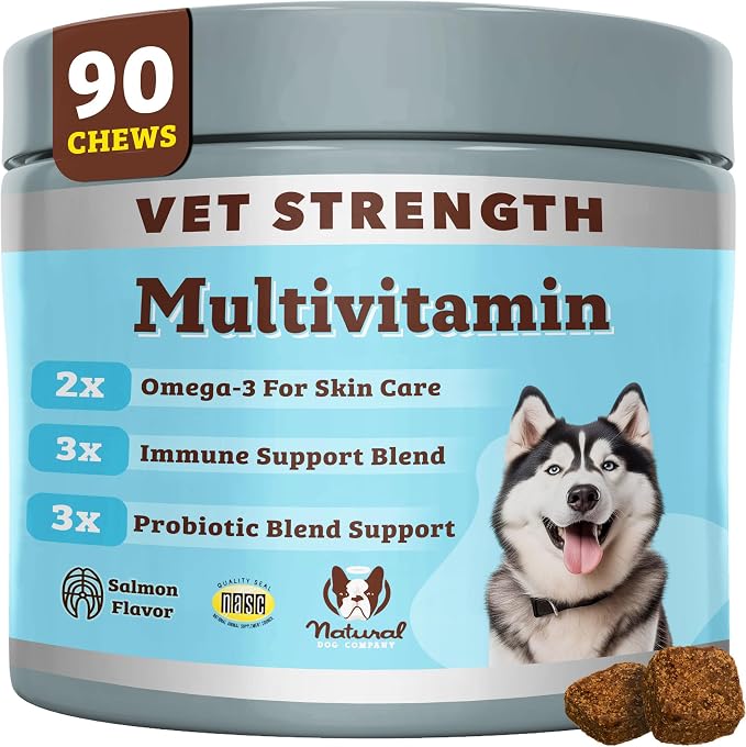 Vet Strength Multivitamin for Dogs – 90 High-Potency Soft Chews with Glucosamine, Chondroitin, Probiotics & Omegas – Supports Joints, Skin, Coat, Digestion, Immune & Heart Health