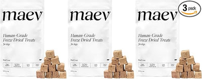 Maev Freeze Dried Beef Liver Dog Treats | 100% USDA Certified | Raw, Single-Ingredient | Healthy, Human-Grade Dog Snacks | Perfect for Training & Sensitive Diets (Pack of 3)