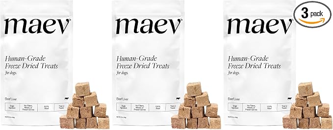 Maev Freeze Dried Beef Liver Dog Treats | 100% USDA Certified | Raw, Single-Ingredient | Healthy, Human-Grade Dog Snacks | Perfect for Training & Sensitive Diets (Pack of 3)