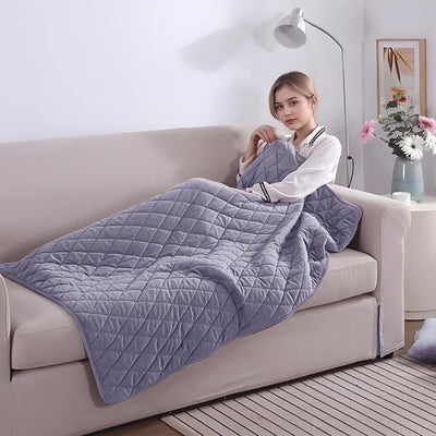 Portable Heated Blanket Soft Warm Heated Lap Rechargeable Electric Throw for Camping Car Travel Use No Battery