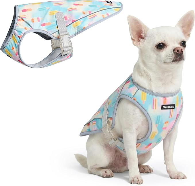 Spark Paws Dog Cooling Vest - SPF 50 UV Sun Protection - Summer Heat Relief Gear for Dogs, Lightweight, Evaporative Cooling - Dog Anxiety Relief Vest During Hot Days - Popsicles - Size S
