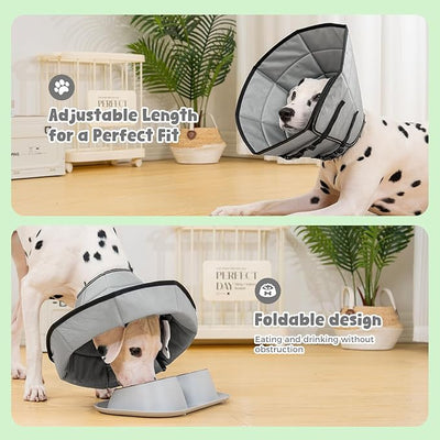 Avont Dog Cone Alternative, Adjustable Soft Comfy Foldable E Cones for Medium Large Dogs After Surgery, Escape-Proof Elizabethan Collar for Surgical Wound Recovery Stop Licking -Grey(XL)