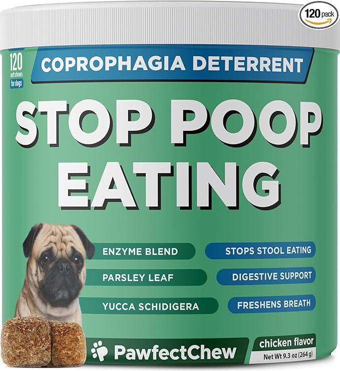 Coprophagia Deterrent for Dogs & Breath Aid Support - No Poo Chews for Dogs w/Probiotics, Digestive Enzymes Stop Dog Poop Eating - Stool Eating Deterrent - Made in USA