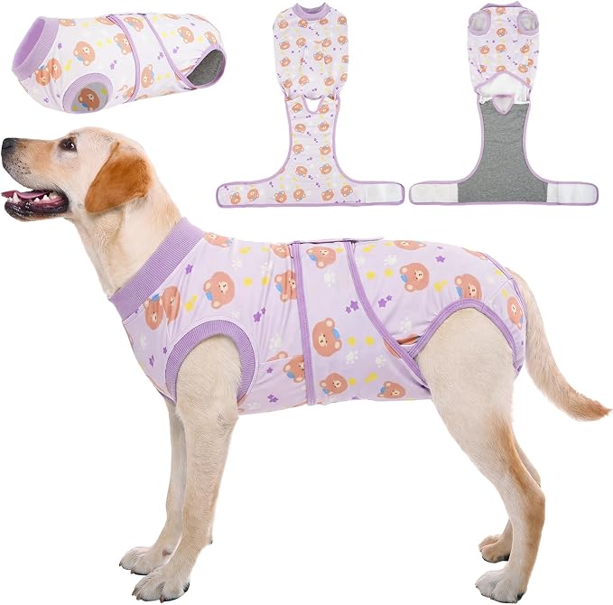 Dog Surgery Recovery Suit, Soft Breathable Dog Recovery Suit for Female Spay Male Nueuter, Anti Licking Puppy Onesie Pet Surgical Suit for Dogs Abdominal Wounds Skin Disease, Bear 2XL