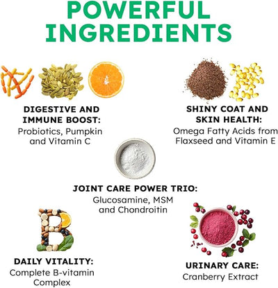 Dog Vitamins and Supplements - 150 Dog Multivitamin Chewable - Immune, Joint Support, Skin, Gut Health + Packed with Omega 3s, Glucosamine & Probiotics - Safe for Puppy - Duck