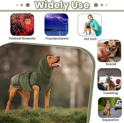 Dog Anxiety Vest with Hoodie,Breathable Dog Thunder Jacket for Thunderstorms,Fireworks,Vet Visits,Separation,Adjustable Calming Vest for Small Medium Large Dogs,Green,2XL