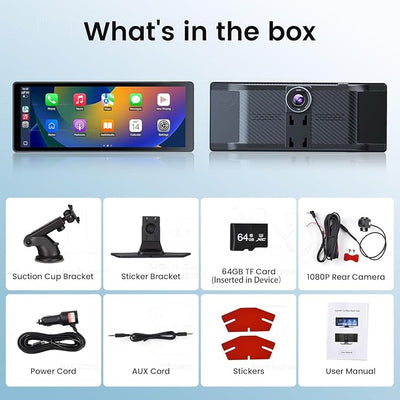 11.26" Carplay Screen for Car,4K Dash Cam,Portable Tablet for Apple Android Auto,Voice Touch Control GPS Navigation,Stereo Audio Radio,Rear Backup Camera,Bluetooth,Wireless Mirror for Truck