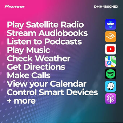 Pioneer DMH-1800NEX 6.8" Double-Din Digital Multimedia Receiver - Built in Bluetooth, Wired Apple CarPlay and Android Auto, Touchscreen, Rear Camera Input