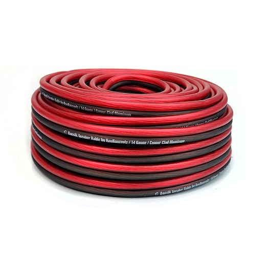 Bassik 14 Gauge AWG Speaker Wire Cable with Soft Touch Ultra Flex PVC for Home Theater Speakers and Car Audio - Red/Black 250 Feet