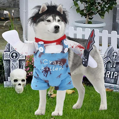 Dog Halloween Deadly Costume Set Cute Funny Cosplay Chucky Outfits Puppy Halloween Theme Party Clothes(Large)