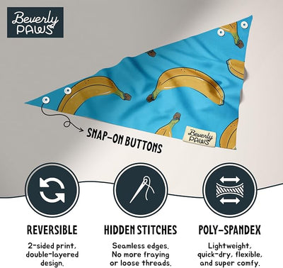 Snap-On Dog Bandana for Small Medium Large Pets, Dogs Cats Adjustable Handkerchief Scarf for Girl & Boy, Funny Cute Puppy Apparel & Accessories (Turquoise Banana, Large)
