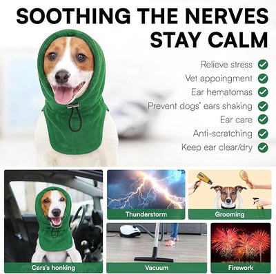 Dog Calming Hoodie Pet Ear Covers for Noise, Quiet Head Cover for Dogs, Pet Calming Hoodie Ear Covers Hood for Anxiety Relief and Calming Dog Neck and Ear, Green S