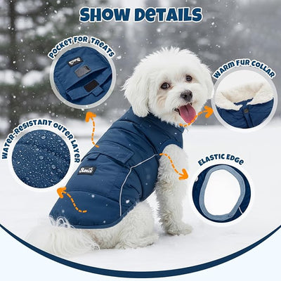 SlowTon Dog Coat - Warm Dog Winter Coat Waterproof, Reflective Winter Jacket with Pocket, Puppy Fleece Vest Pet Apparel Cold Weather Clothes for Small Medium Large Dogs Boy Girl (Navy M)