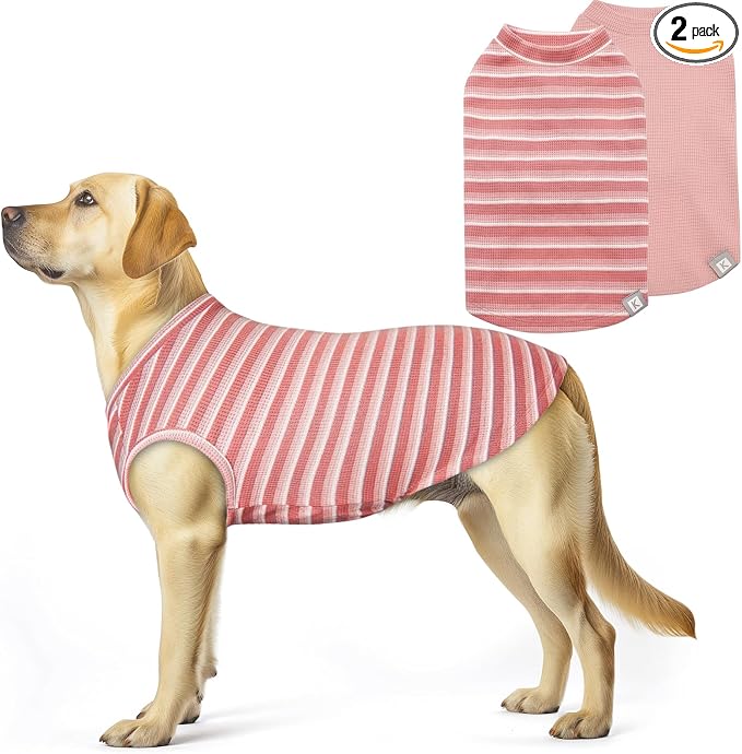 2Pack Waffle Dog Shirts, Lightweight Sleeveless Dog T Shirts for Large Dogs Girl, Breathable Pet Vest Comfort Tank Top Soft Dogs Clothes for Daily Wear, Pink+Striped, 3XL